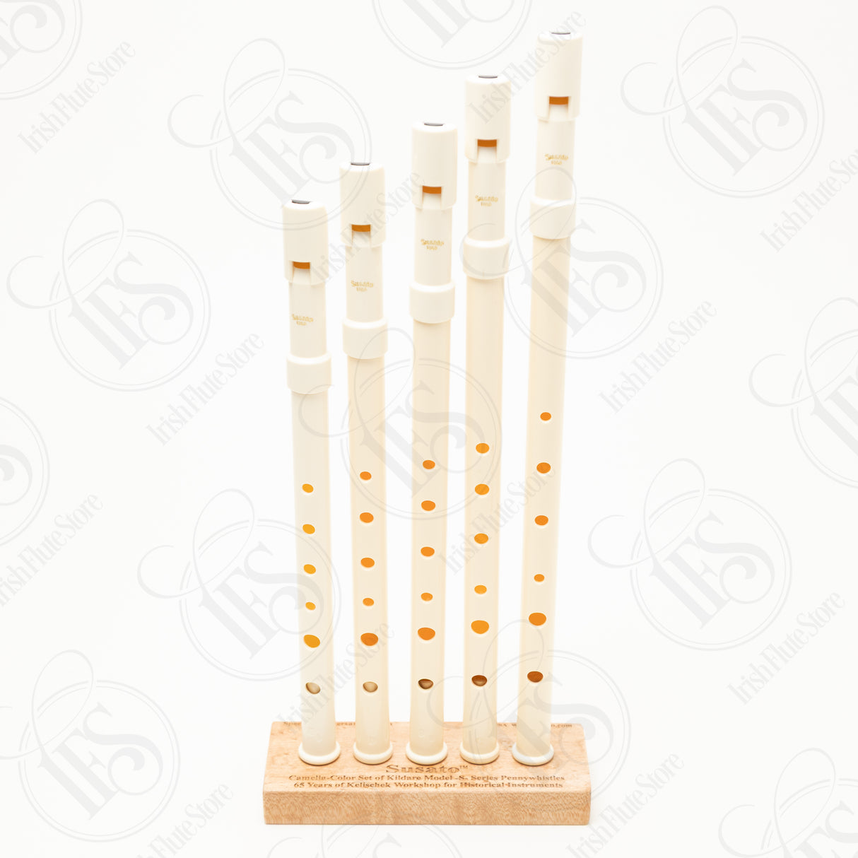Set of five Susato whistles, B, C, Db, D, and E