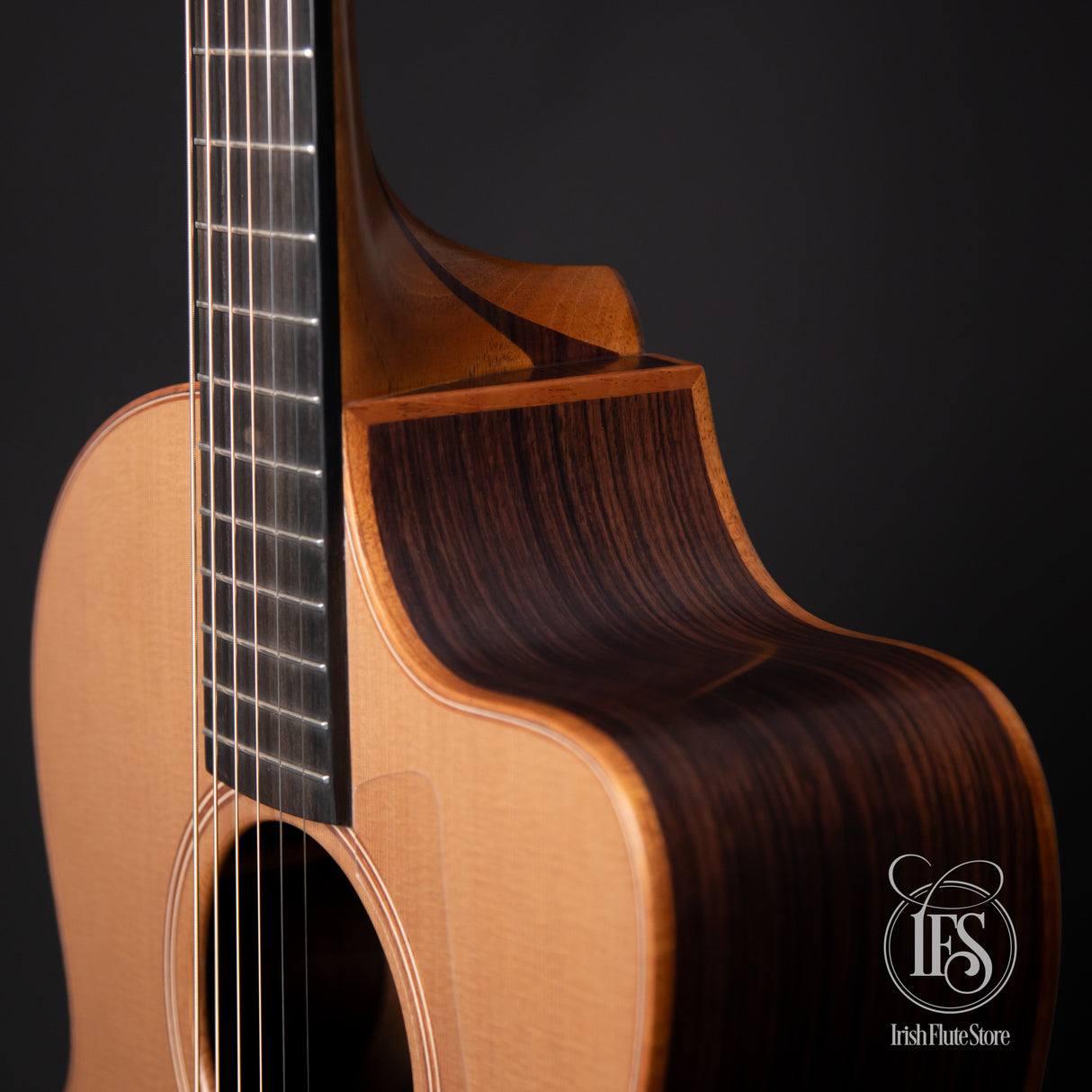 Lowden Guitars F25c Indian Rosewood & Red Cedar Right 3/4 Neck Detail