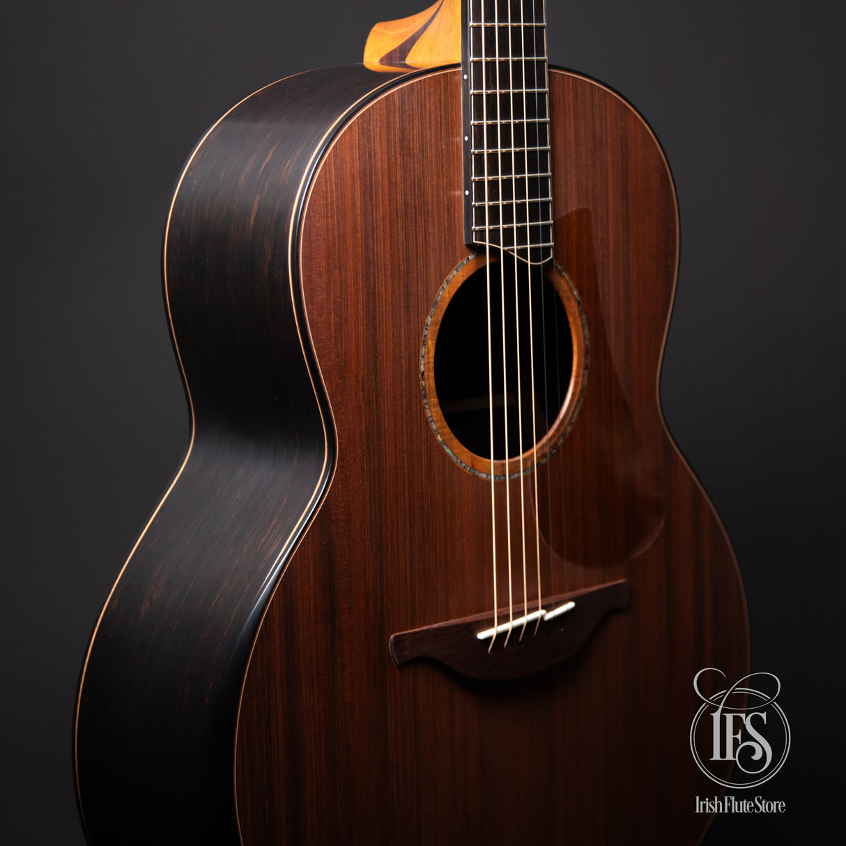 Lowden Guitars F50 African Blackwood & Sinker Redwood with Ebony Bevel Left 3/4 Bout