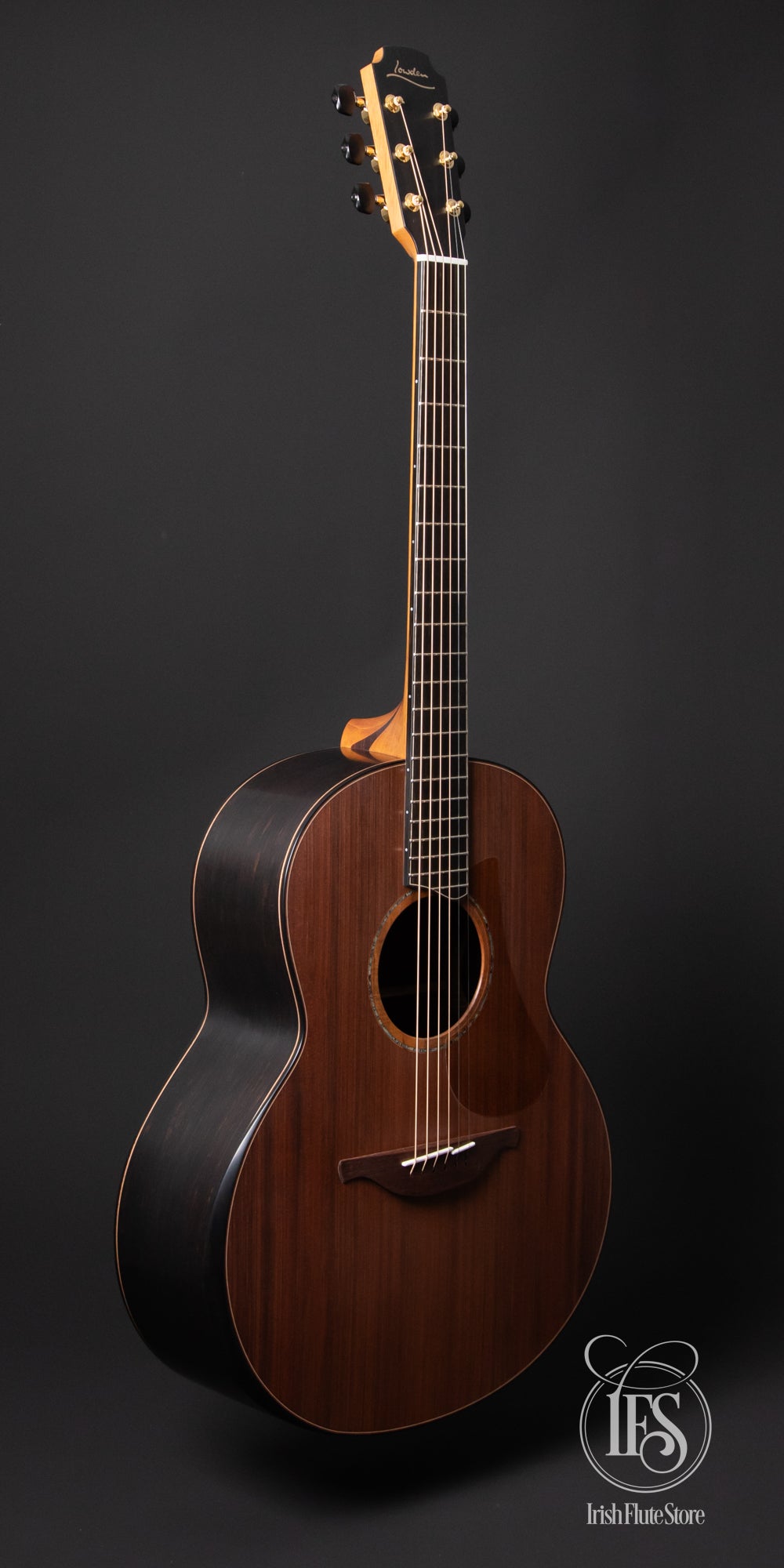 Lowden Guitars F50 African Blackwood & Sinker Redwood with Ebony Bevel Left 3/4 Full