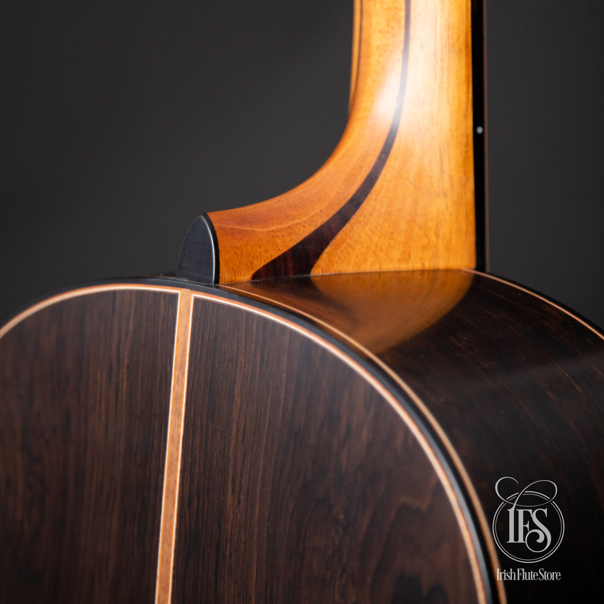 Lowden Guitars F50 African Blackwood & Sinker Redwood with Ebony Bevel Left Rear 3/4 Neck Joint