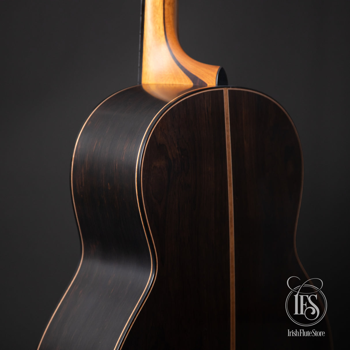 Lowden Guitars F50 African Blackwood & Sinker Redwood with Ebony Bevel Rear Right 3/4 Closeup