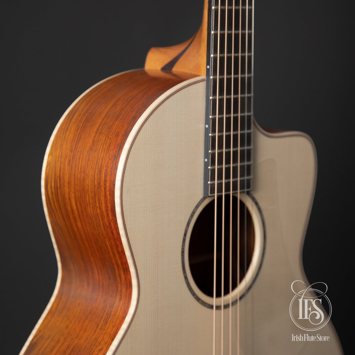 Lowden Guitars S-35C Cocobolo & Adirondack Spruce 12-Fret with L.R. Baggs Anthem Pickup Left Front 3/4 Closeup