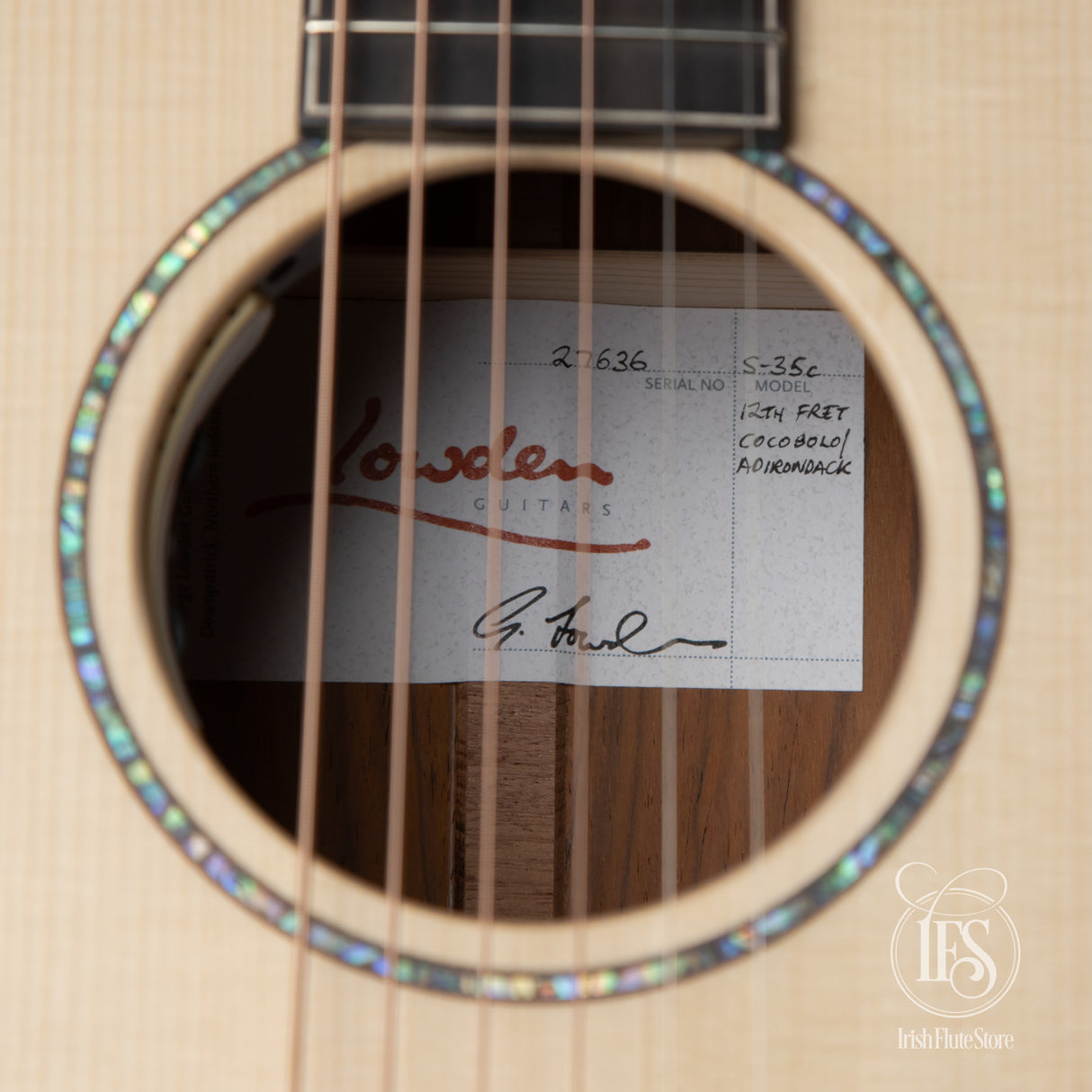 Lowden S-35C Cocobolo & Adirondack Spruce 12-Fret with L.R. Baggs Anthem Pickup Soundhole Label