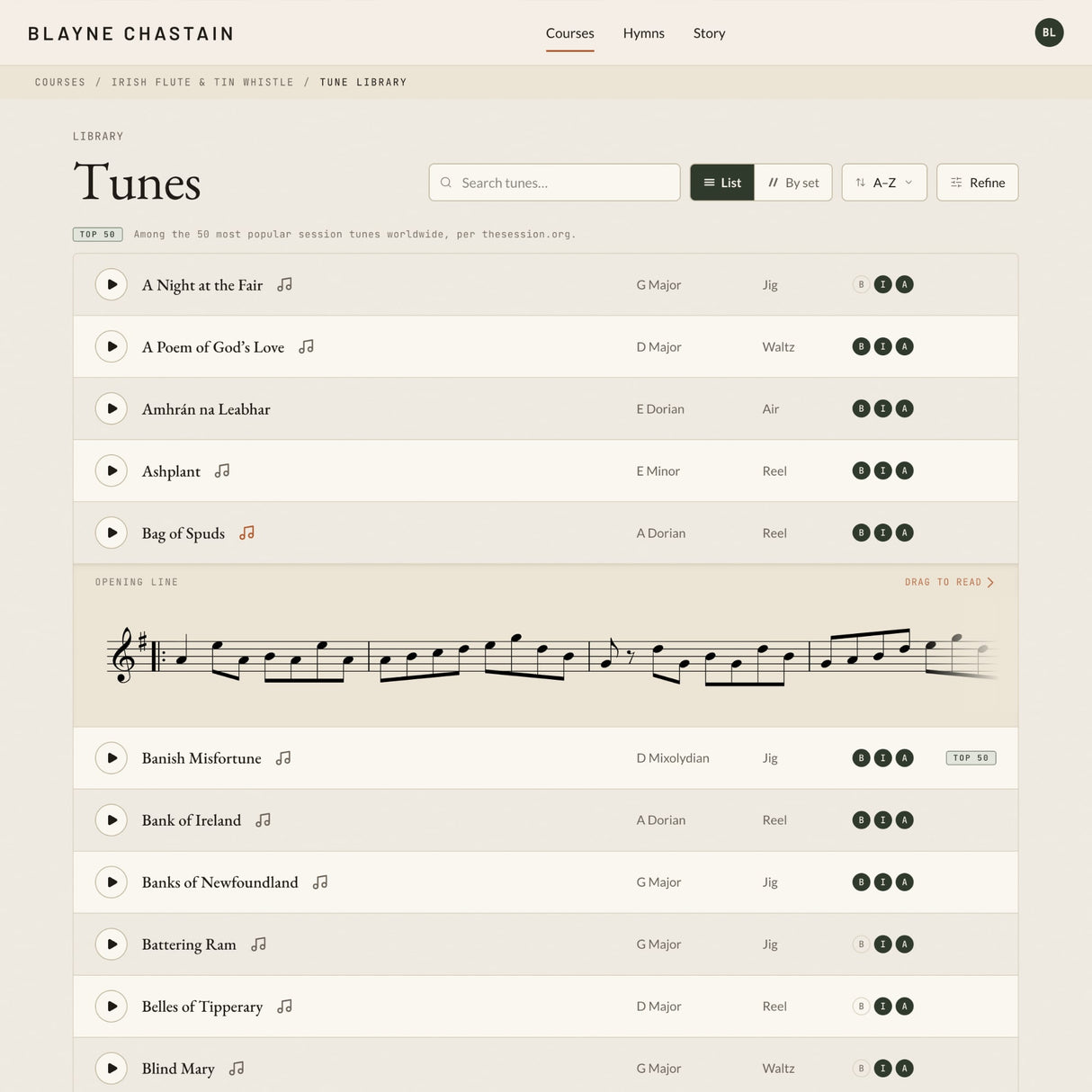 Tune Library - By Tune - Sorted A-Z