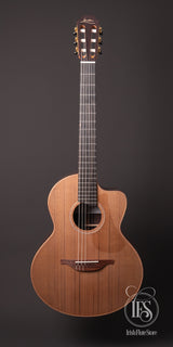 Lowden S-25J nylon string guitar, full front view in red cedar and East Indian rosewood