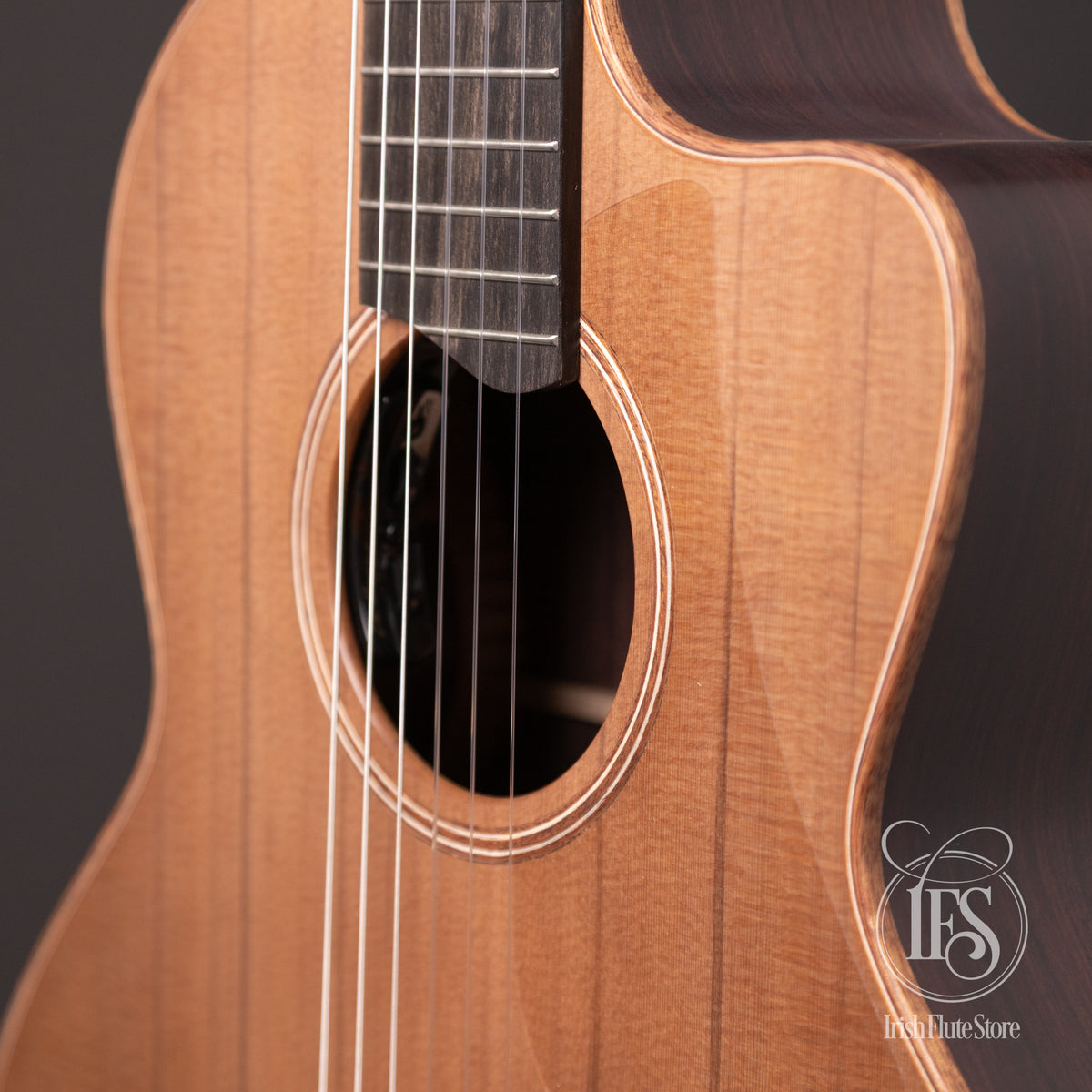 Red cedar soundboard and rosette of the Lowden S-25J