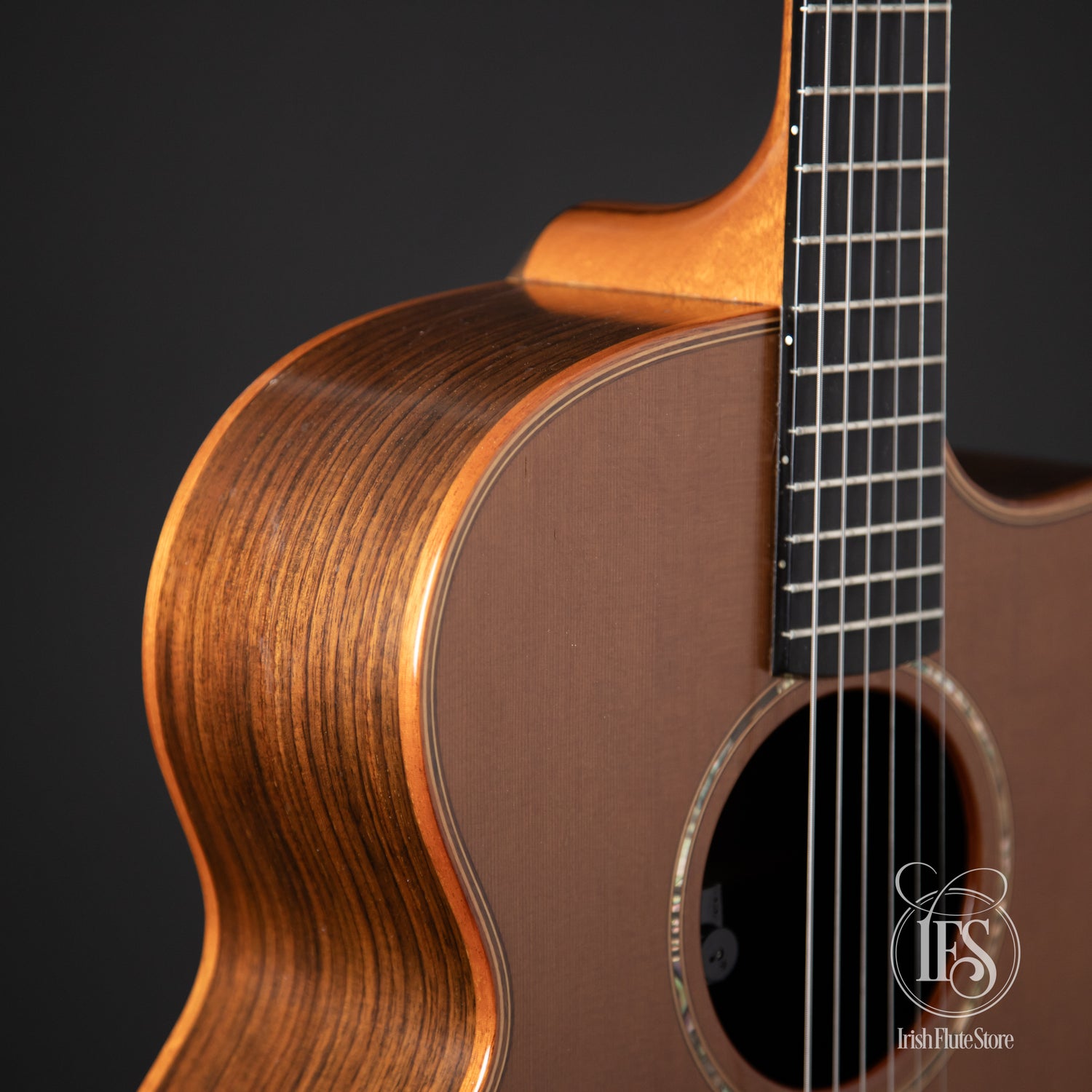 Lowden Guitars Cedar & Indian Rosewood O25c Left Front 3/4 Closeup