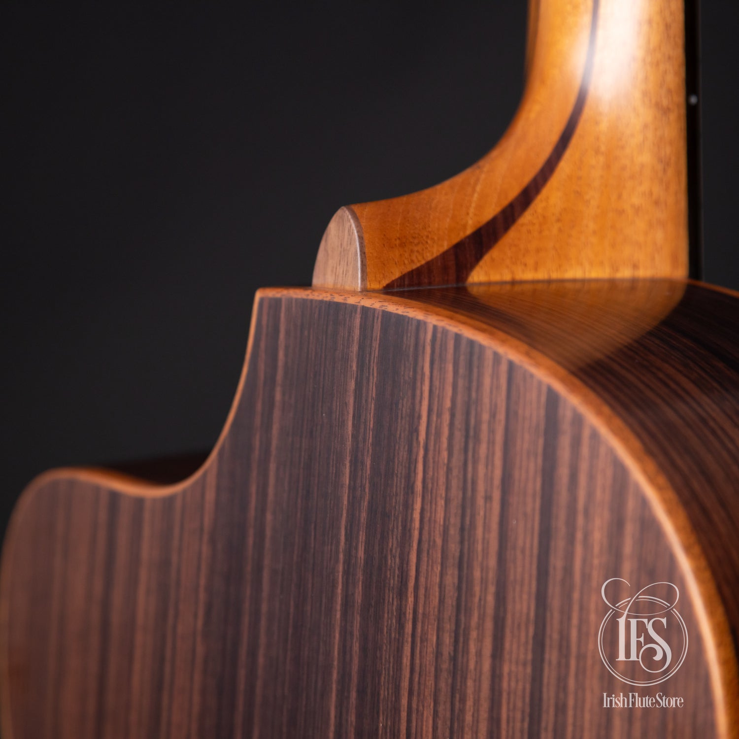 Lowden Guitars F25c Indian Rosewood & Red Cedar Left Rear 3/4 Neck Joint Detail
