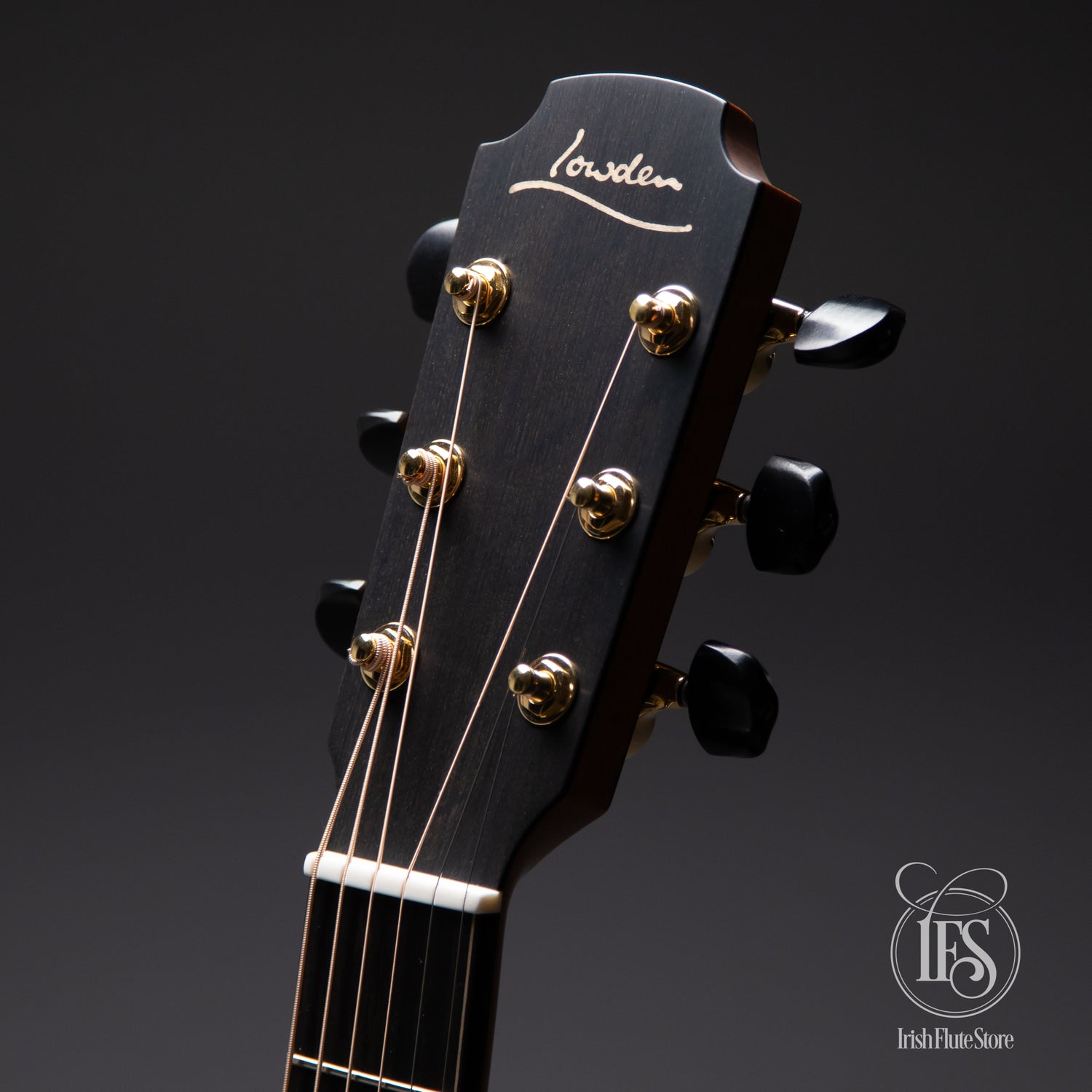 Lowden Guitars F50 African Blackwood & Sinker Redwood with Ebony Bevel Headstock Front