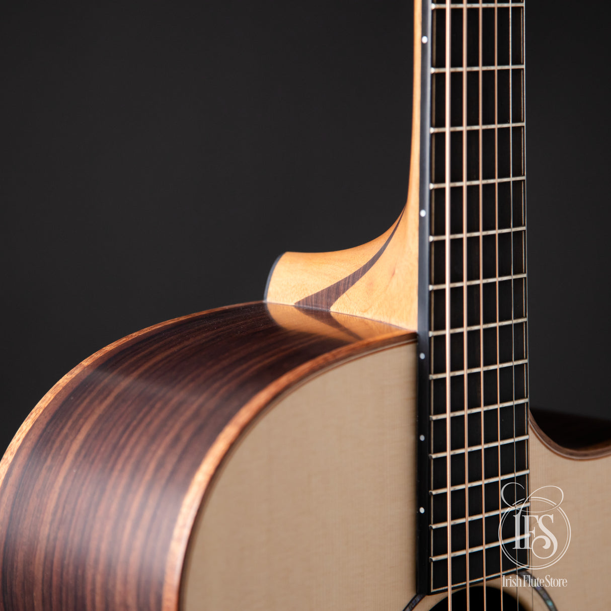 Lowden Guitars O-35C Indian Rosewood & Sitka Spruce Left 3/4 Neck Joint Detail