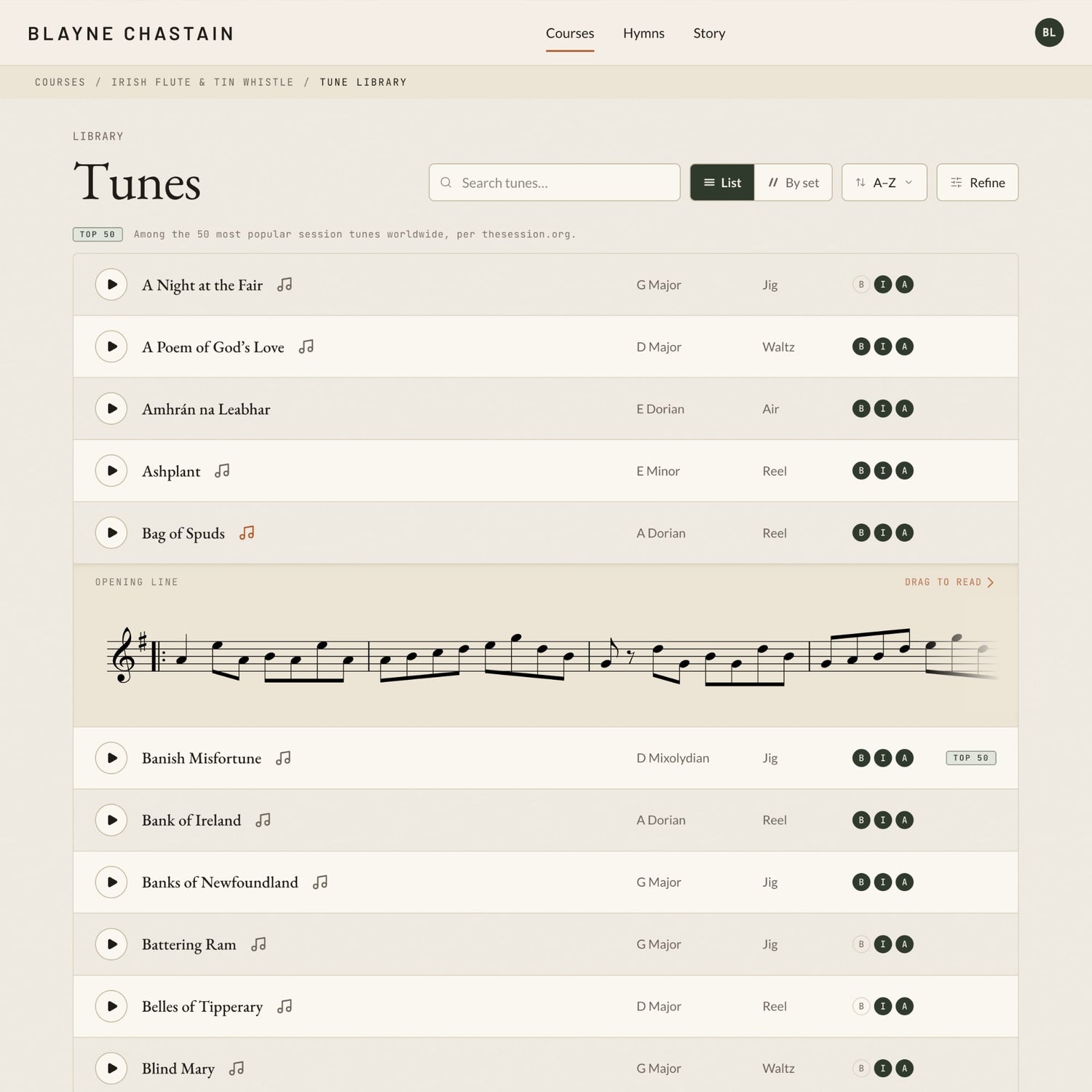 Tune Library - By Tune - Sorted A-Z