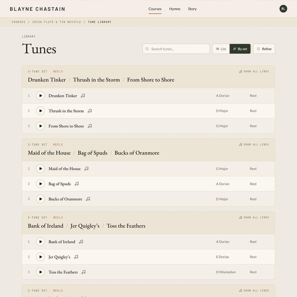 Tune Library - Set View
